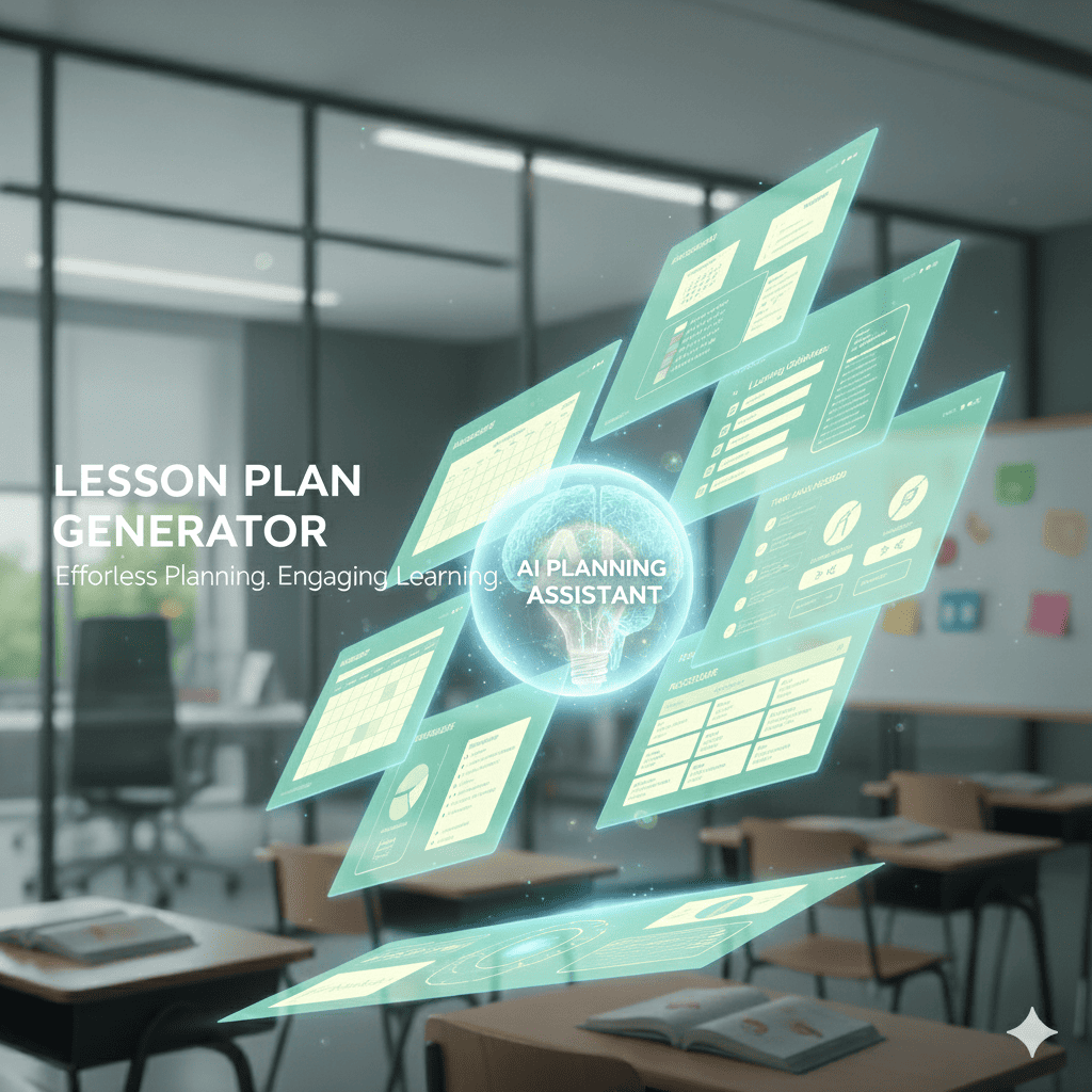 Vista previa del Creador de lecciones con plan, diapositivas, hojas y cuestionarios